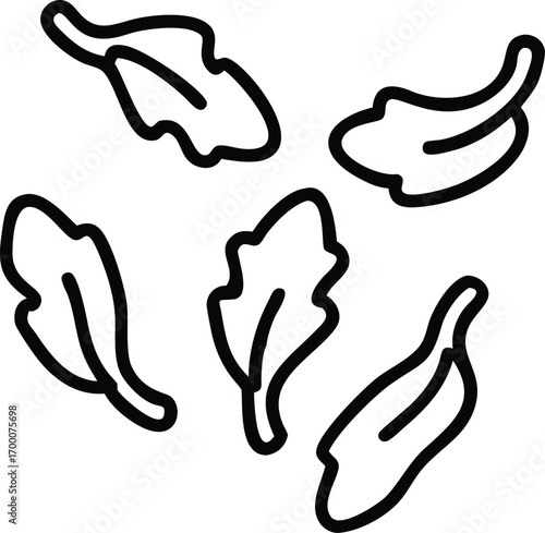 Line art seamless icon pattern combining mustard greens, bitter gourd, and okra outlines, repeating vector.