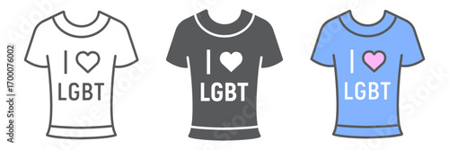 Lgbt t-shirt icon, lgbt and heart, lgbt print sign vector graphics, editable stroke linear icon, eps 10.