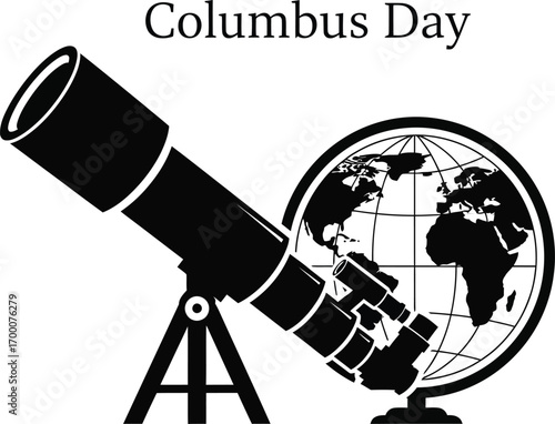 Columbus day illustration with telescope and globe