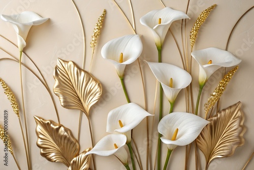 Elegant White Calla Lilies with Golden Stamen and Luxury Floral Arrangement