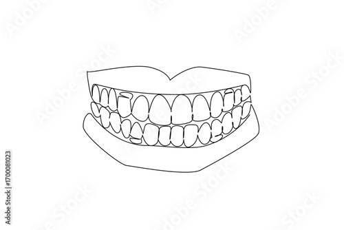 Continuous line drawing illustration of human teeth symbolizing dental assistive technology, highlighting oral care, implants, and prosthetics concept for World Day for Assistive Technology.