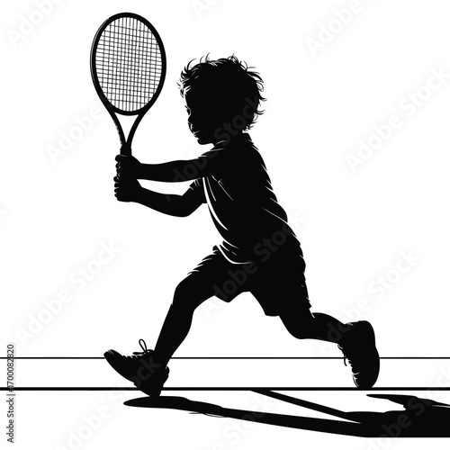 Silhouette of a Young Tennis Player Ready to Strike the Ball