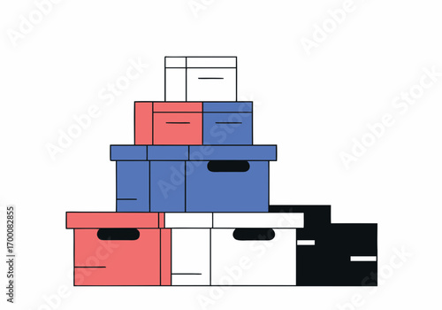 Storage boxes in various colors stacked neatly in pyramid shape, creating tidy and organized look