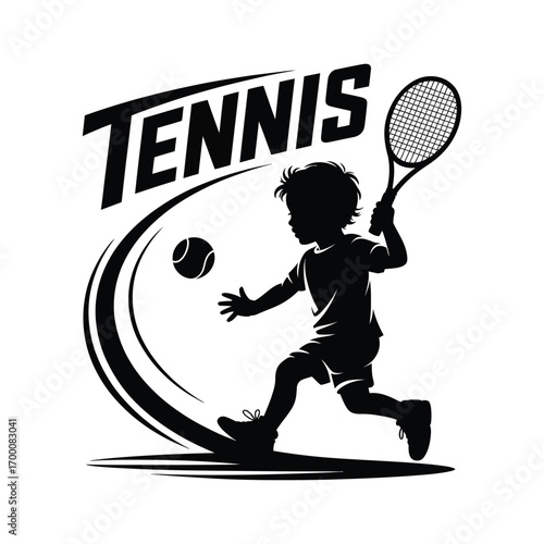 Child Playing Tennis Silhouette with Racket and Ball Sporty Design