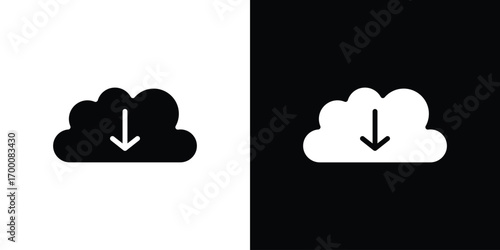 Download from Cloud icon silhouette vector illustration isolated flat style