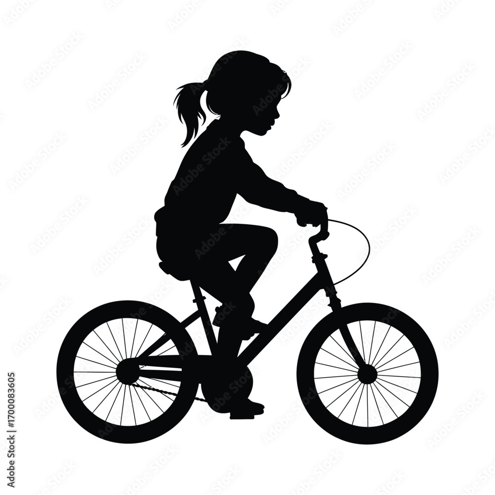 Obraz premium Silhouette of a Child Riding a Bicycle Graphic Illustration