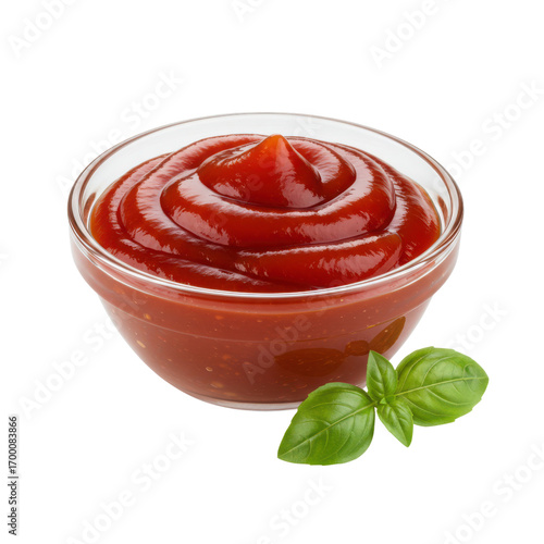 Wallpaper Mural Tomato ketchup in glass bowl with basil garnish isolated PNG with Transparent Background Torontodigital.ca
