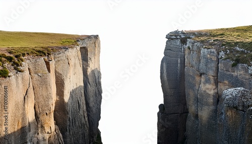 two cliffs with a gap isolated on white background