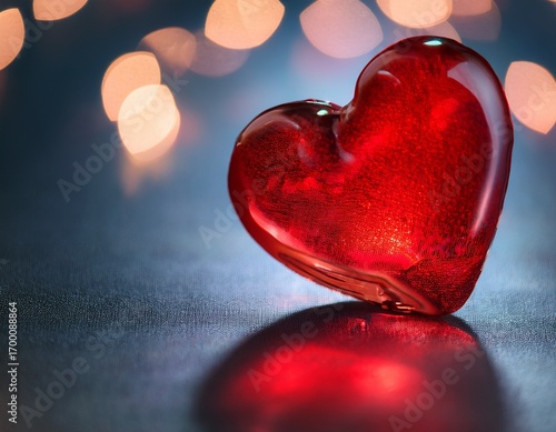 beautiful red glass heart with soft glowing background