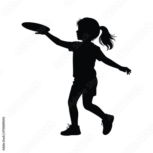 Silhouette of Girl Throwing Frisbee in Action Active Outdoor Recreation