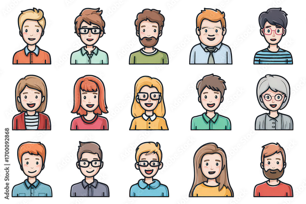 Fototapeta premium Pixel Art Diverse Person Profile Images