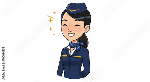 Happy Flight Attendant Smiling Brightly Expressing Joy and Professionalism Isolated on White Background