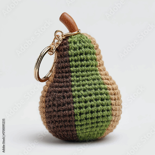 Handmade crochet pear keychain with gold ring accessory and creative design gift idea