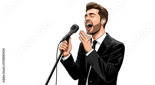 Male Singer Performing A Song With Passionate Expression On A White Background Isolated