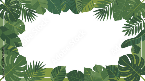 Tropical Foliage Frame Vector Illustration with Exotic Leaves and Green Border Design