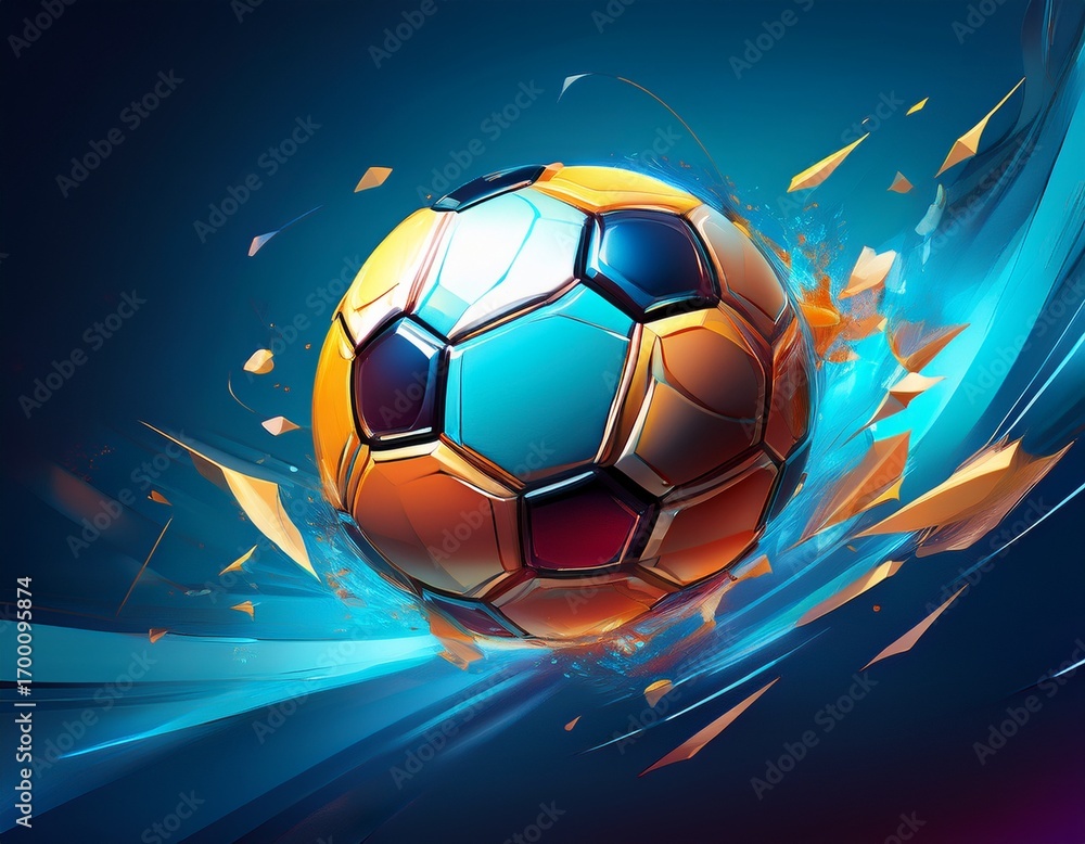 Naklejka premium soccer ball flying on blue background