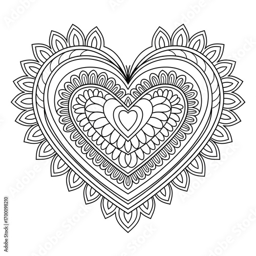 A mandala heart illustration vector style coloring page