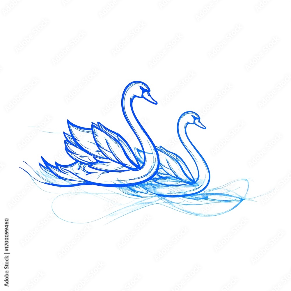Fototapeta premium Two swans gracefully gliding on water