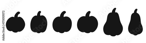 Black silhouette cartoon pumpkin vector bundle in different shapes. Perfect for Halloween, fall decorations, autumn greeting cards, and kids projects.