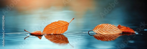 Autumnal Tranquility: Fallen Leaves Reflecting on Gentle Water Surface