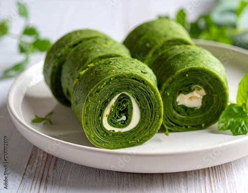 Spinach and cheese rolls on a plate