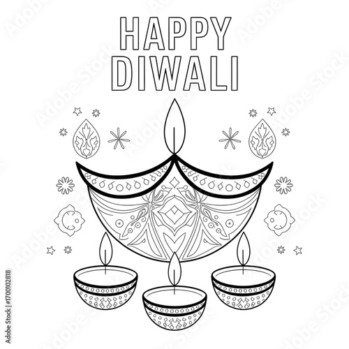 A happy Diwali illustration vector style coloring page