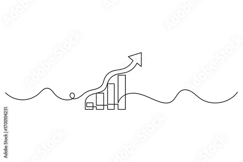 Business growth bar chart continuous one line drawing and outline vector illustration of minimalist.