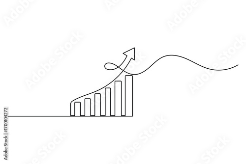 Business growth bar chart continuous one line drawing and outline vector illustration of minimalist.