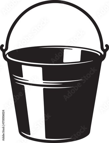 Black and White Bucket Illustration for Cleaning and Gardening Tasks with Handle Art