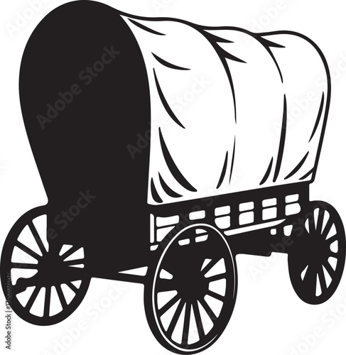 Covered Wagon Vector Illustration Pioneer Vehicle Westward Expansion Transport