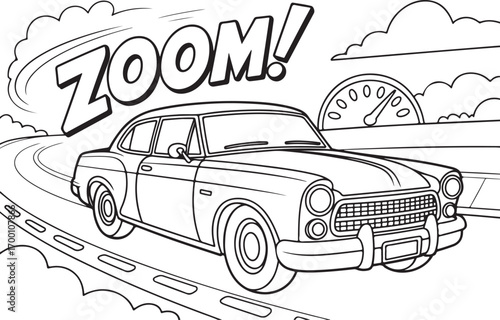 Retro Convertible Vehicle Outline – Coloring Book Illustration