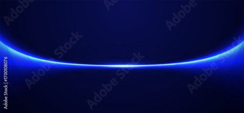 Abstract blue neon light lines and curves on a dark background