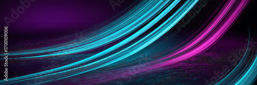 Abstract swirling neon light trails vibrant purple teal and pink glow motion blur background