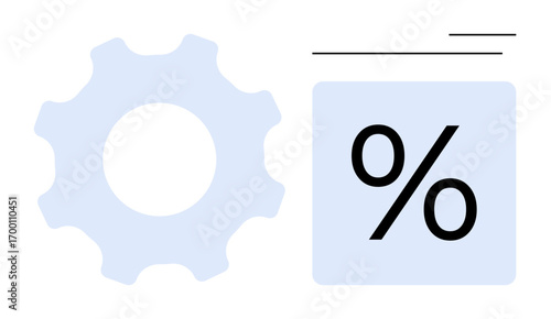 Gear and percentage sign convey optimization, efficiency, statistical analysis, productivity. Ideal for business, finance, growth, statistics operations innovation strategy. Clean flat metaphor