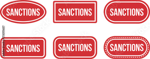Sanctions Red Stamp Vector Set for Economic Restrictions and Political Measures