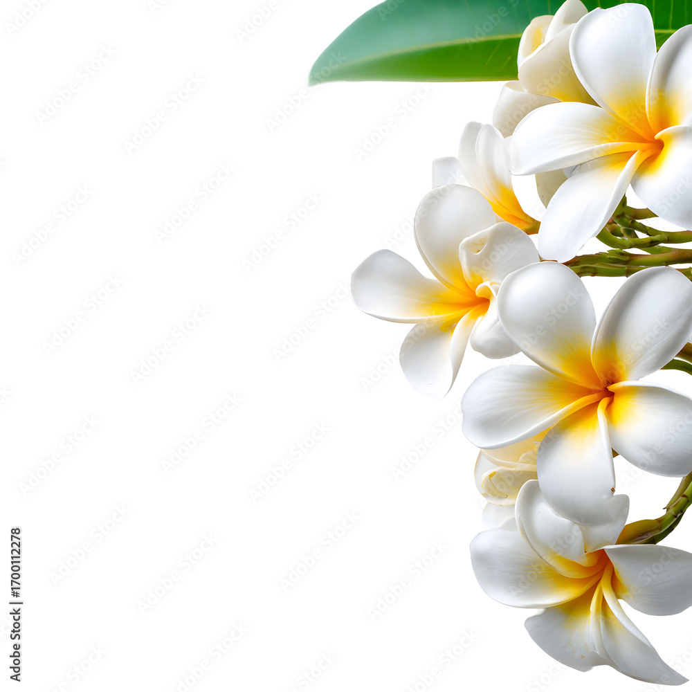 Fototapeta premium White plumeria flowers against black background