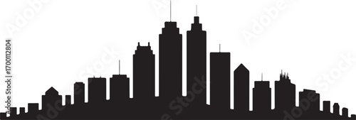 Detailed City Silhouette Vector Illustration with High-Rise Buildings and Urban Scene
