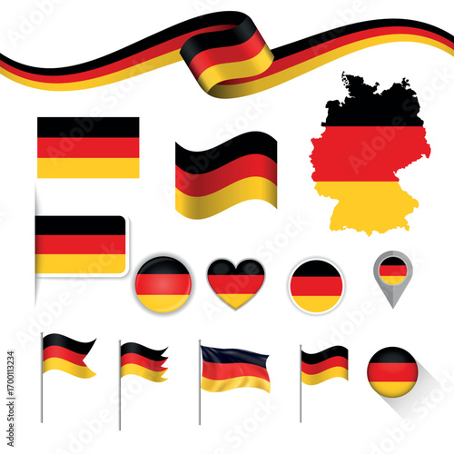 German Flag Icons and Map in Vector Design
