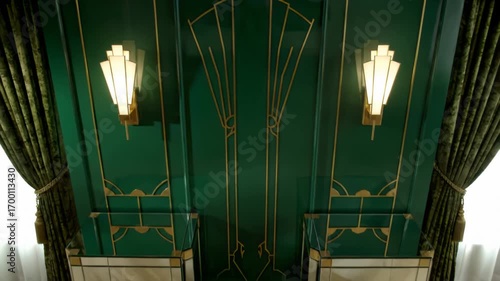 Art Deco Brass Pattern Wall with Emerald Lacquer