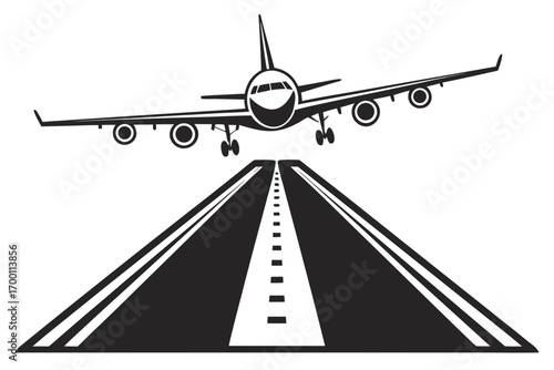 Airplane approaching runway for landing