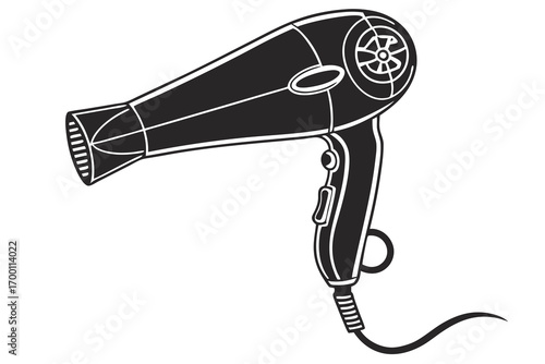 Black and white illustration of a hair dryer