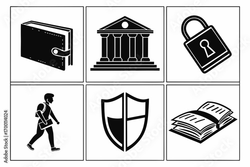 Financial and educational icons representing security and learning