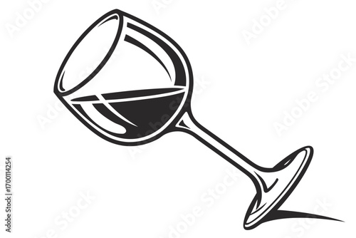 Stylized black and white wine glass with red wine