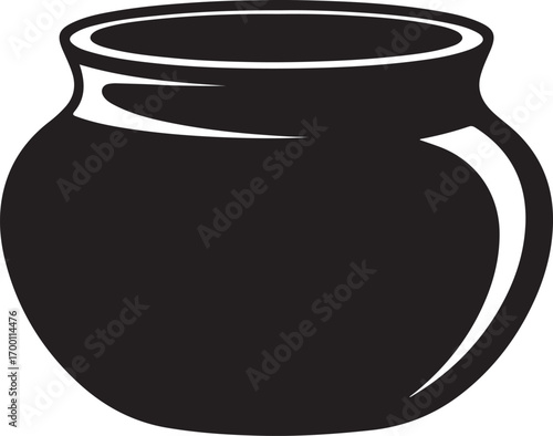 Simple Black Silhouette of a Round Pot with a Narrow Neck and Curved Body