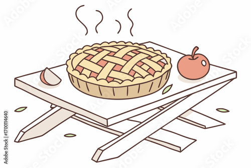 Freshly baked apple pie on a rustic wooden table