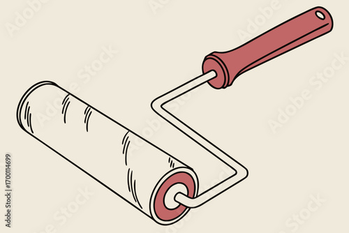 Illustration of a paint roller with a red handle