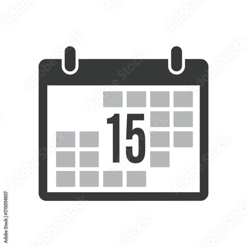 Calendar icon with the 15th day highlighted, isolated on white background ideal for reminders, scheduling, and daterelated designs with a clean and simple style