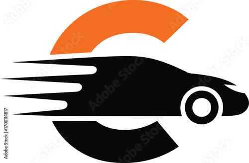 Fast vehicle express transportation with motion trails speeding across a modern delivery service logo