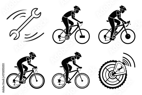 Bicycle icons showing cycling and maintenance