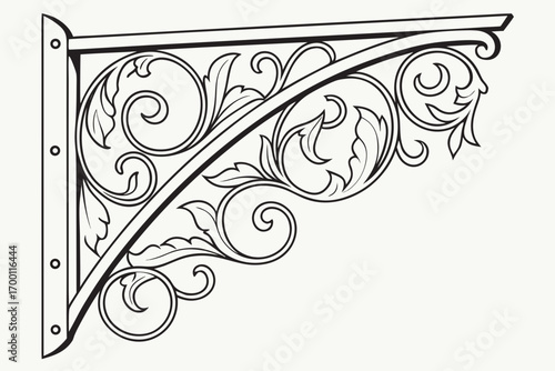 Ornate black and white decorative scroll bracket design